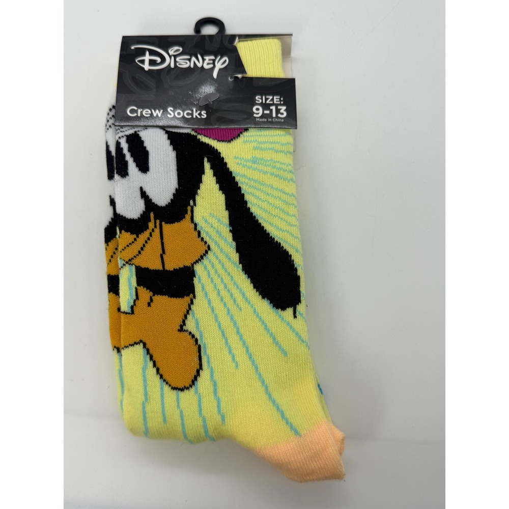 Disney Goofy Crew Socks Mens Size 9-13 Yellow Graphic Print Novelty‎ New 390841